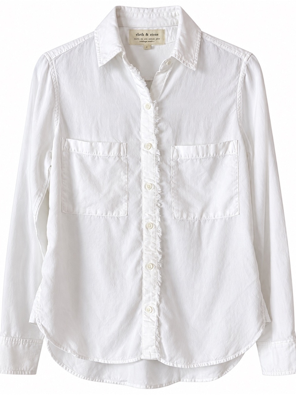 Cloth and Stone White Button Up Frayed Edge Placket - Size XS